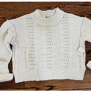 Free People Bell Song Sweater Medium Cream Ivory Chunky Knit Oversized Pullover